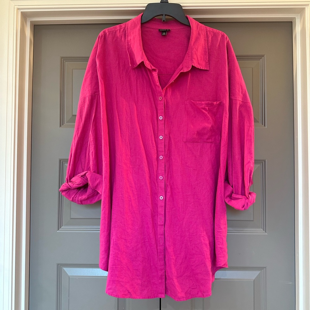 Torrid Fuchsia Linen Collared Shirt